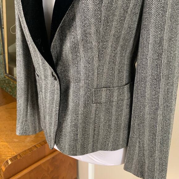 Vintage Joseph Picone Sz 4 Blazer Jacket Black Tweed Velvet Collar Wool Career - Picture 5 of 14